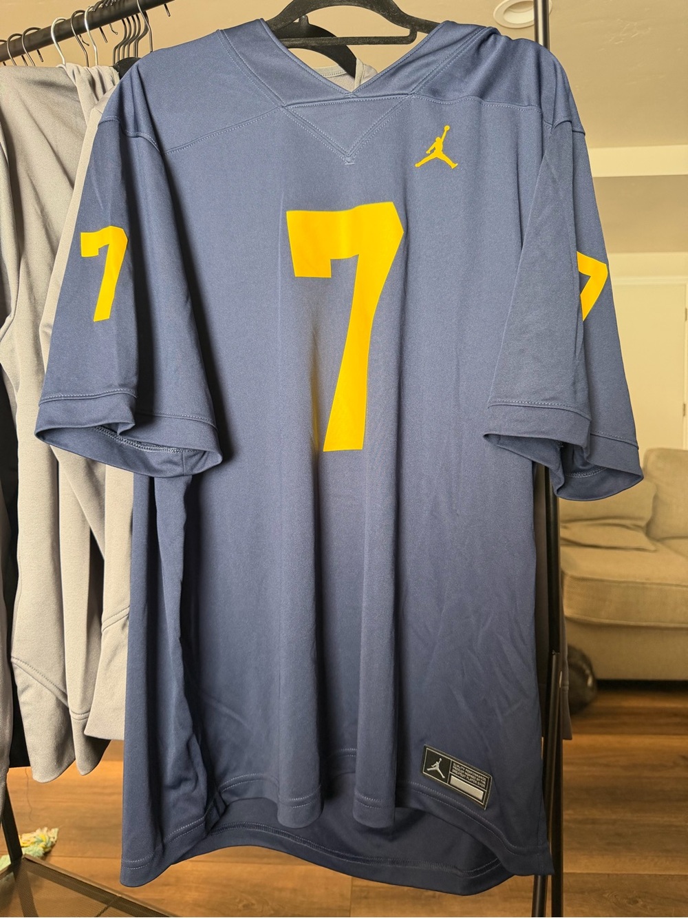 Jordan Navy Blue Football Jersey with Yellow No.7 Michigan Wolverines